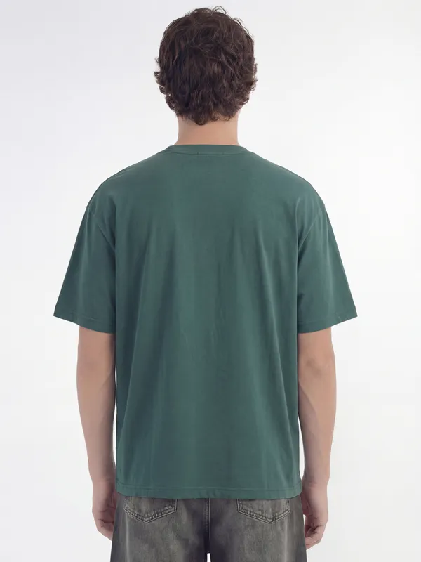 Highlander Men Teal Embroidered Round Neck T-Shirt