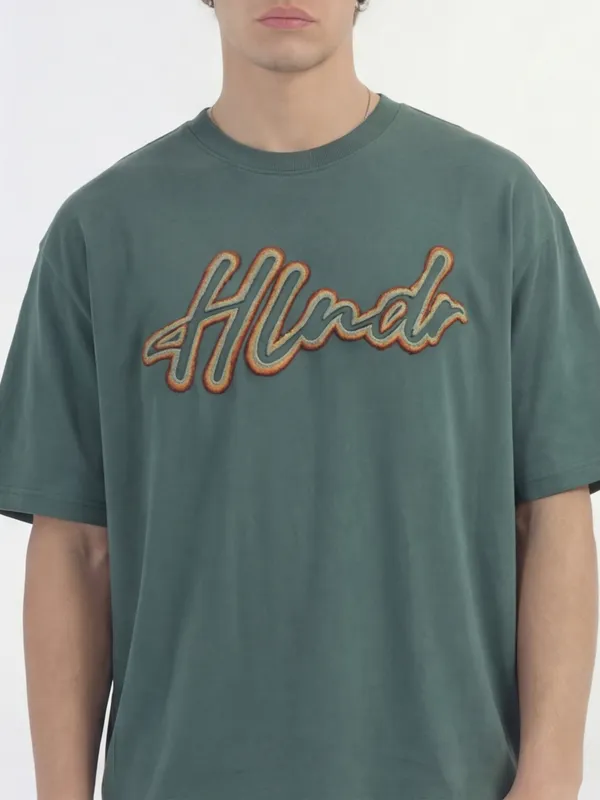 Highlander Men Teal Embroidered Round Neck T-Shirt