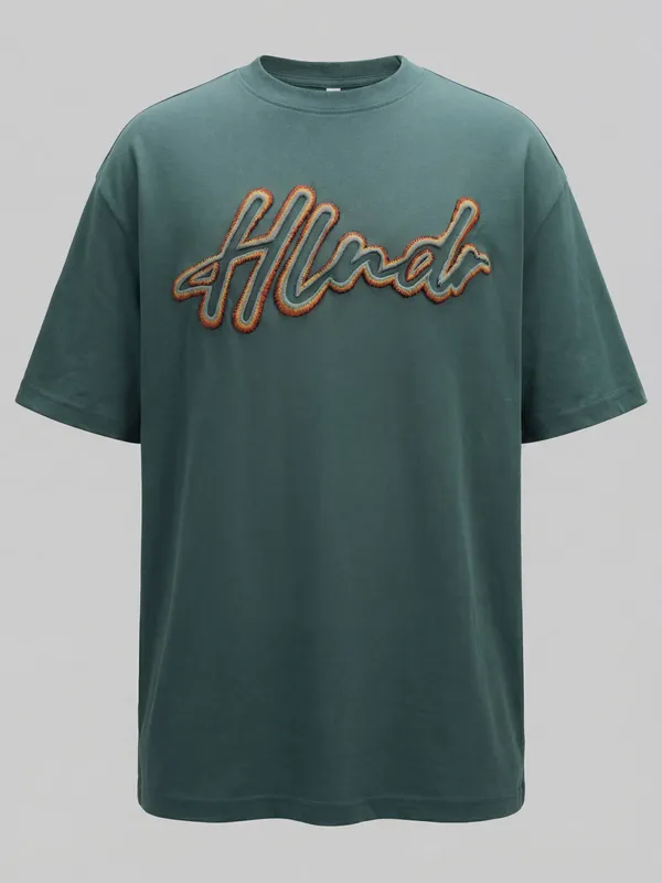 Highlander Men Teal Embroidered Round Neck T-Shirt