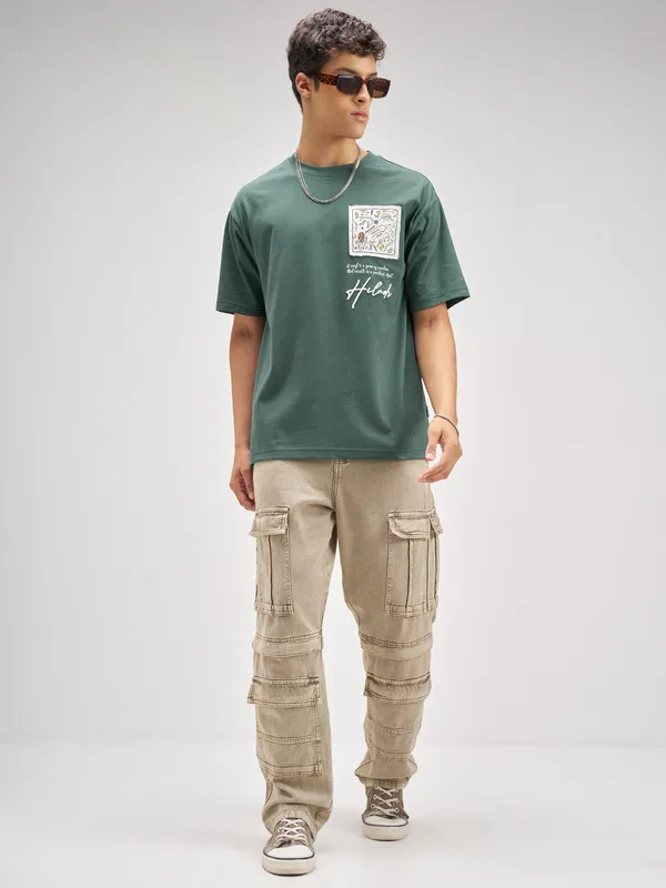 Men Applique Round Neck T-Shirt