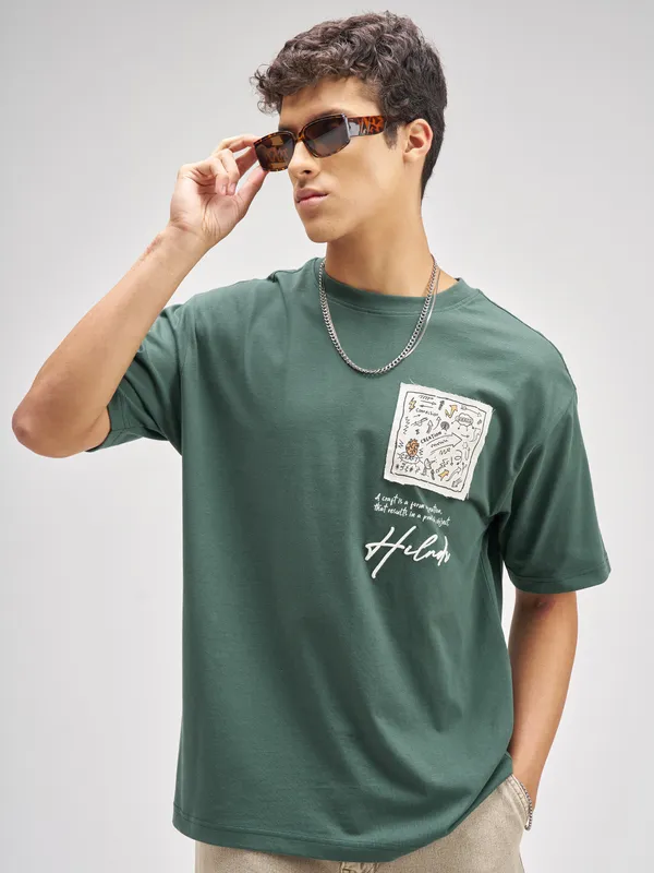 Men Applique Round Neck T-Shirt