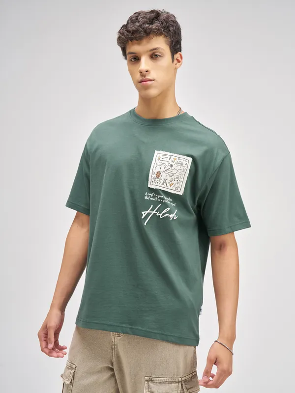 Men Applique Round Neck T-Shirt