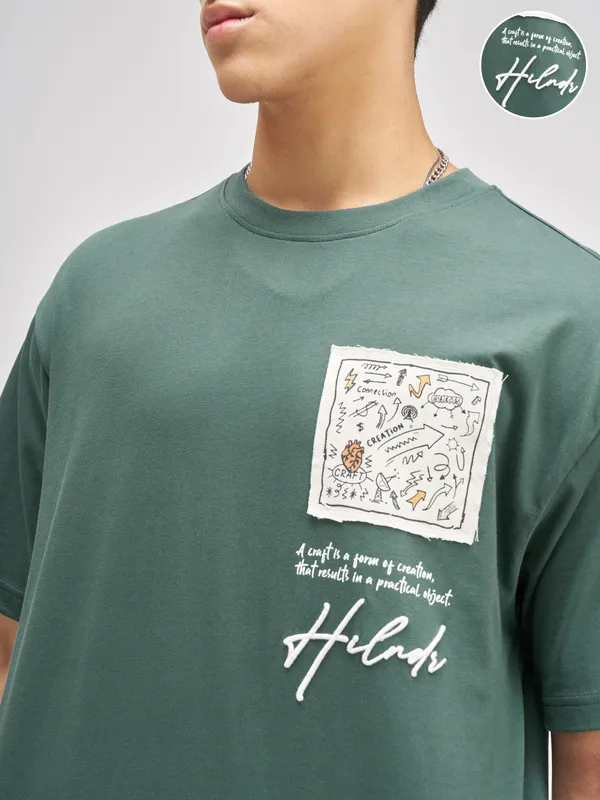 Men Applique Round Neck T-Shirt