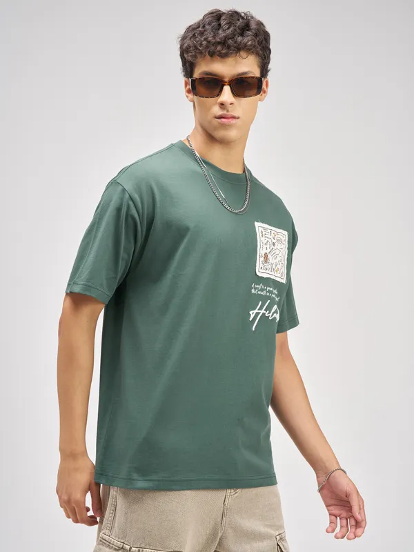 Men Applique Round Neck T-Shirt