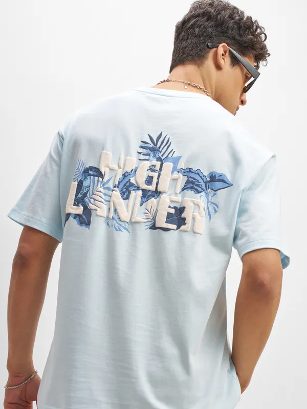 Highlander Men Blue Printed Round Neck T-Shirt