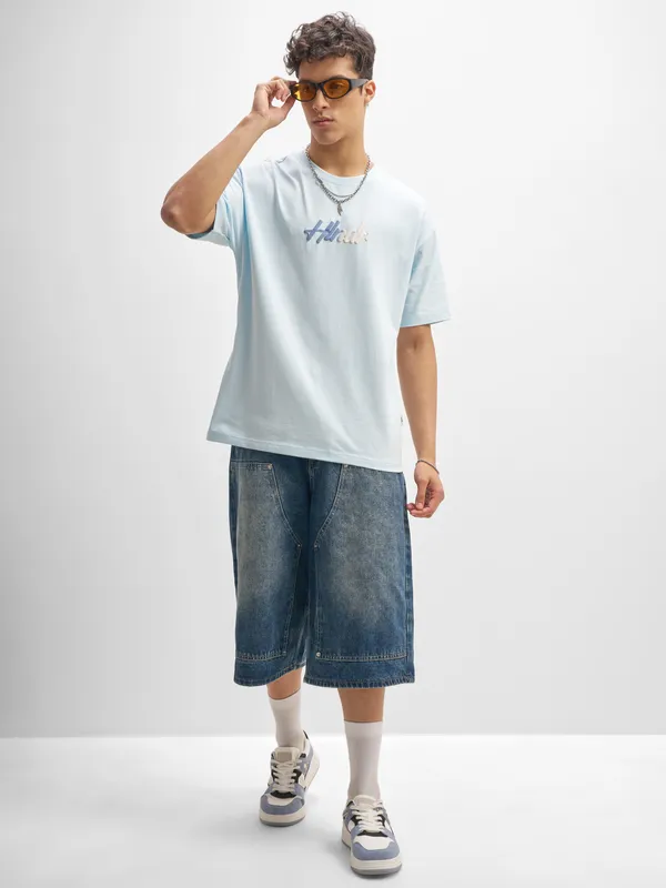 Highlander Men Blue Printed Round Neck T-Shirt