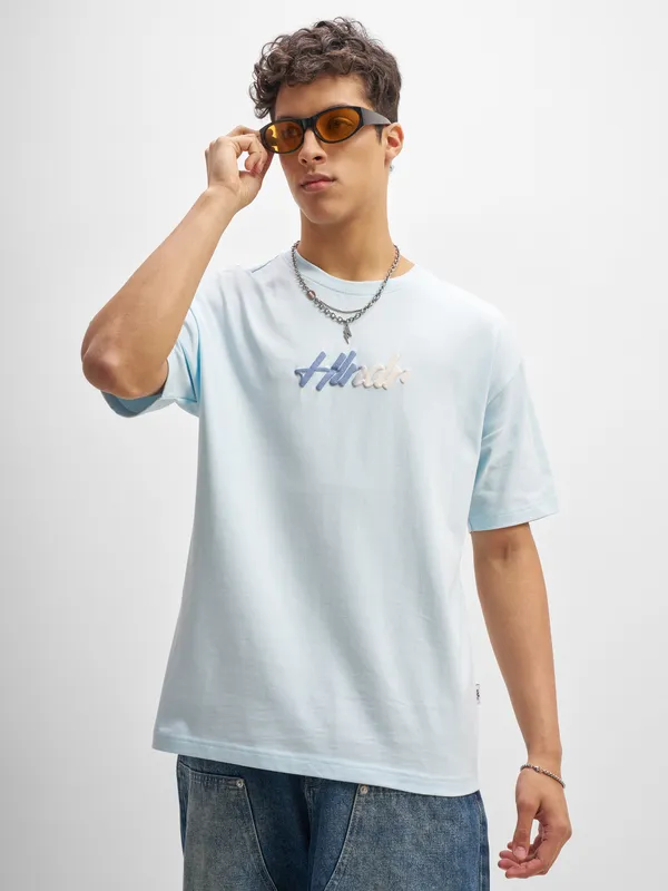 Highlander Men Blue Printed Round Neck T-Shirt