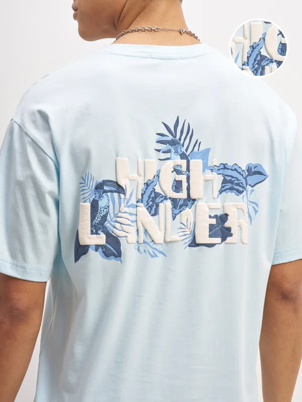 Highlander Men Blue Printed Round Neck T-Shirt