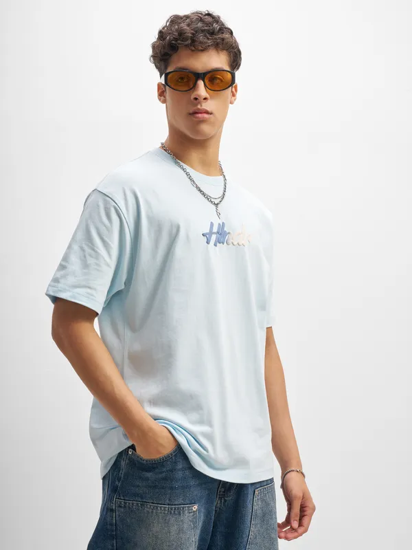 Highlander Men Blue Printed Round Neck T-Shirt