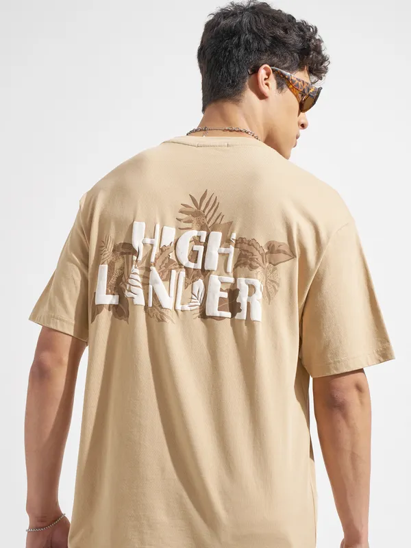 Highlander Men Beige Printed Round Neck T-Shirt