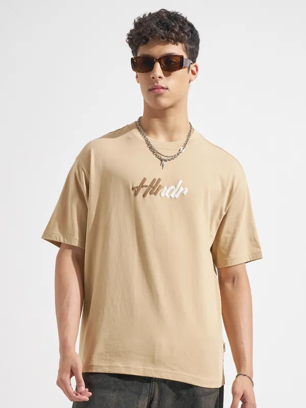 Highlander Men Beige Printed Round Neck T-Shirt