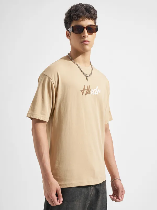 Highlander Men Beige Printed Round Neck T-Shirt