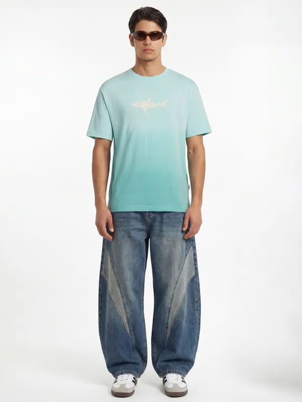 Highlander Men Blue Printed Round Neck T-Shirt