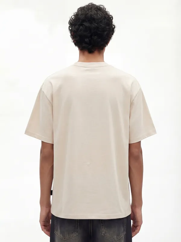 Highlander Men Cream Applique Round Neck T-Shirt