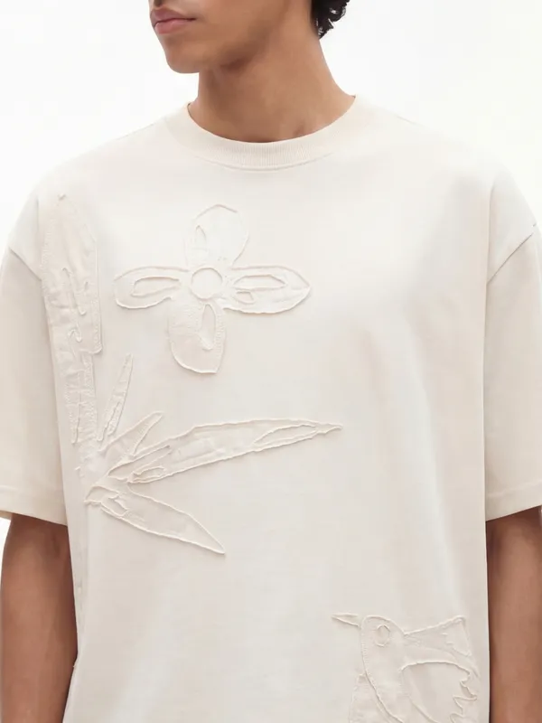 Highlander Men Cream Applique Round Neck T-Shirt