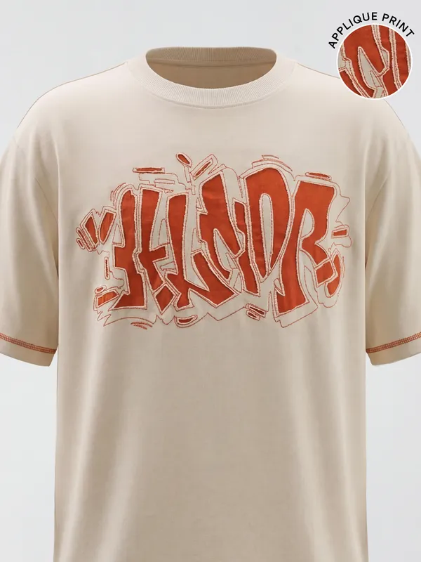 Highlander Men Beige Embroidered Round Neck T-Shirt