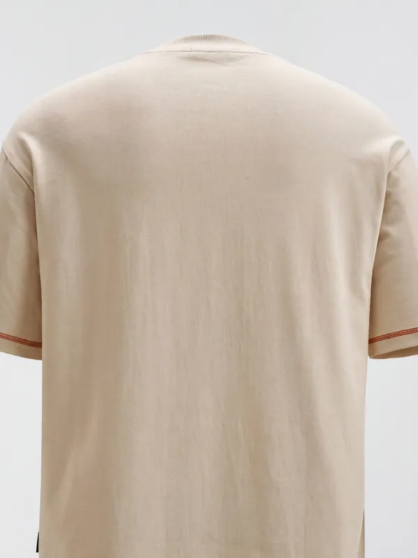 Highlander Men Beige Embroidered Round Neck T-Shirt