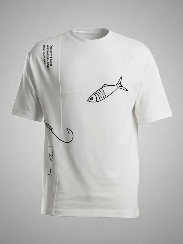 Highlander Men White Embroidered Round Neck T-Shirt