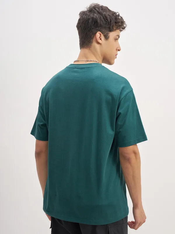Highlander Men Teal Embroidered Round Neck T-Shirt