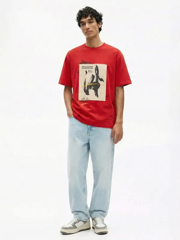 Highlander Men Red Printed Round Neck T-Shirt