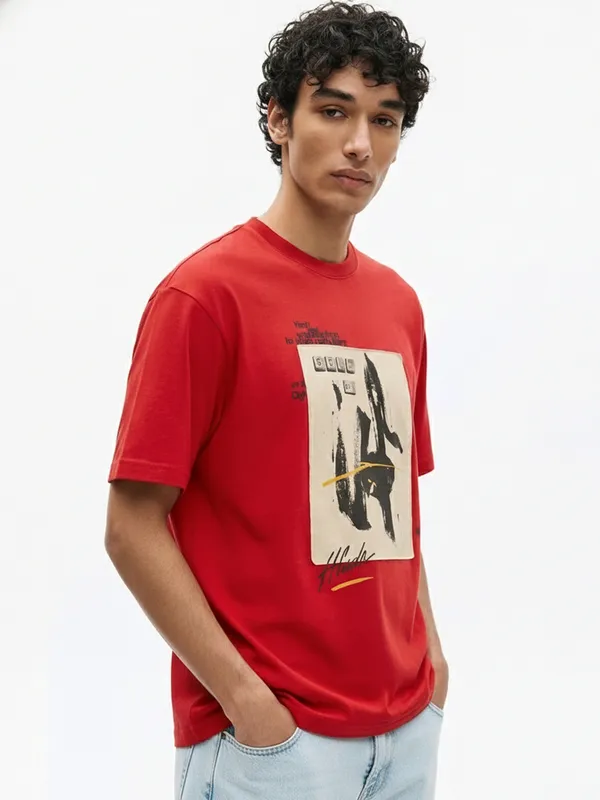 Highlander Men Red Printed Round Neck T-Shirt