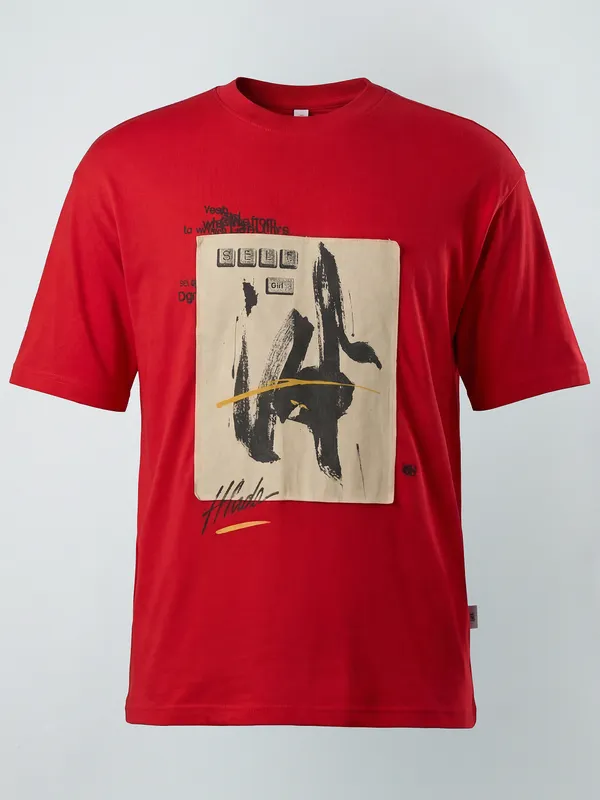 Highlander Men Red Printed Round Neck T-Shirt