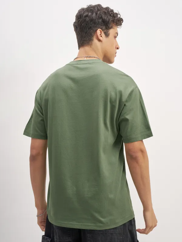 Highlander Men Olive Printed Round Neck T-Shirt