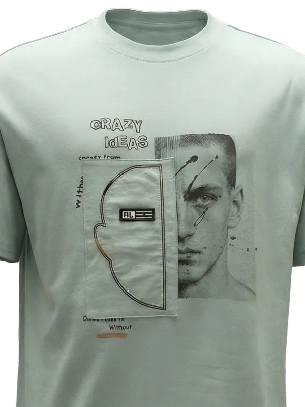 Highlander Men Green Applique Round Neck T-Shirt