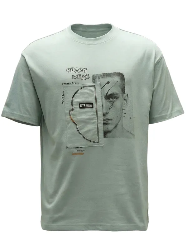 Highlander Men Green Applique Round Neck T-Shirt