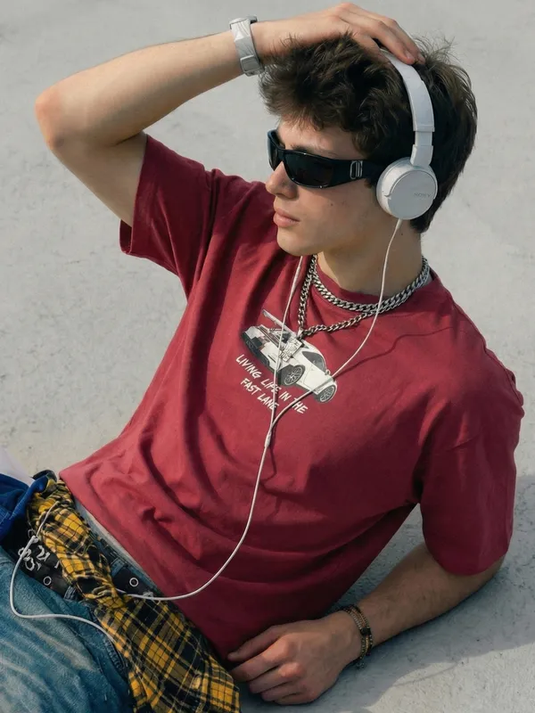 Highlander Men Maroon Printed Round Neck T-Shirt