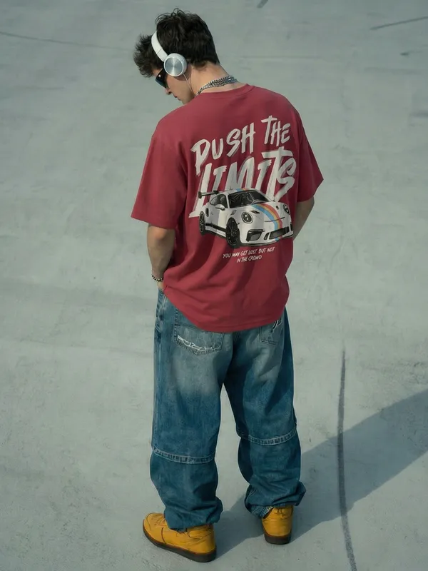 Highlander Men Maroon Printed Round Neck T-Shirt