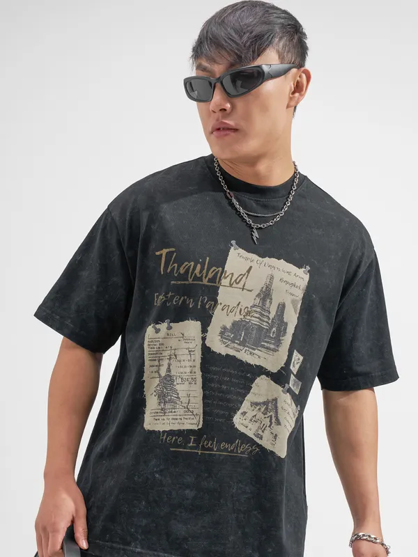 Highlander Men Black Printed Round Neck T-Shirt