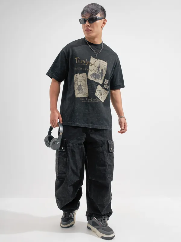 Highlander Men Black Printed Round Neck T-Shirt