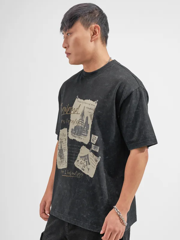 Highlander Men Black Printed Round Neck T-Shirt