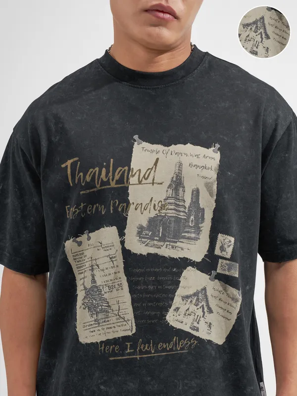 Highlander Men Black Printed Round Neck T-Shirt