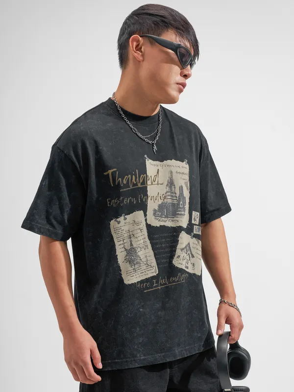 Highlander Men Black Printed Round Neck T-Shirt