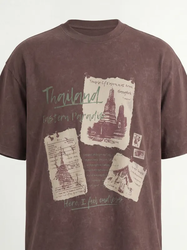 Highlander Men Brown Printed Round Neck T-Shirt