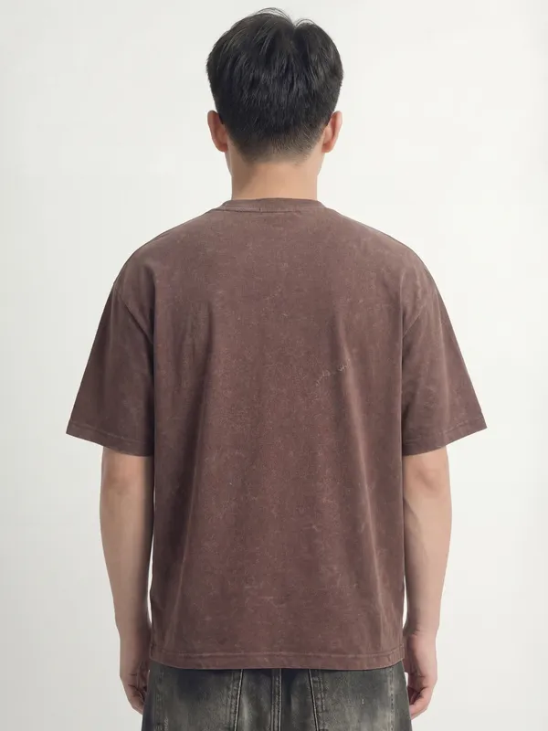 Highlander Men Brown Printed Round Neck T-Shirt