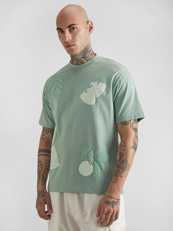 Highlander Men Green Printed Round Neck T-Shirt