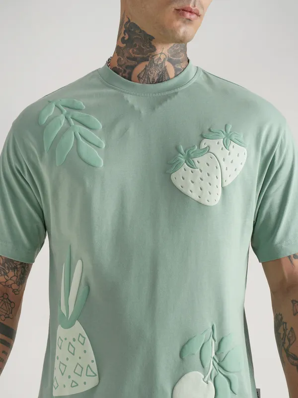 Highlander Men Green Printed Round Neck T-Shirt