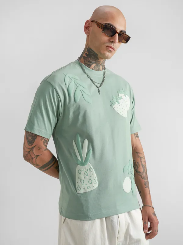 Highlander Men Green Printed Round Neck T-Shirt