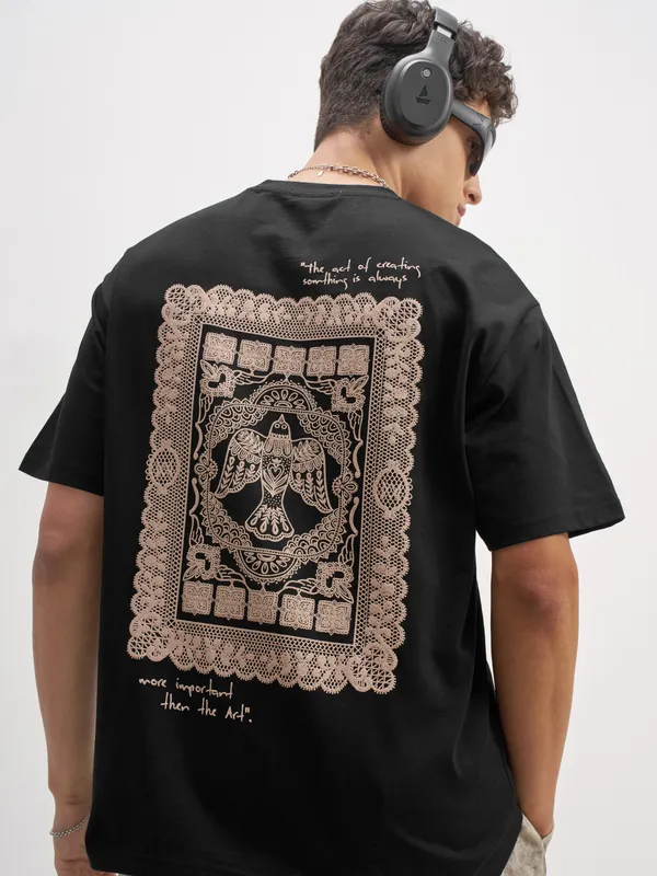 Highlander Men Black Printed Round Neck T-Shirt