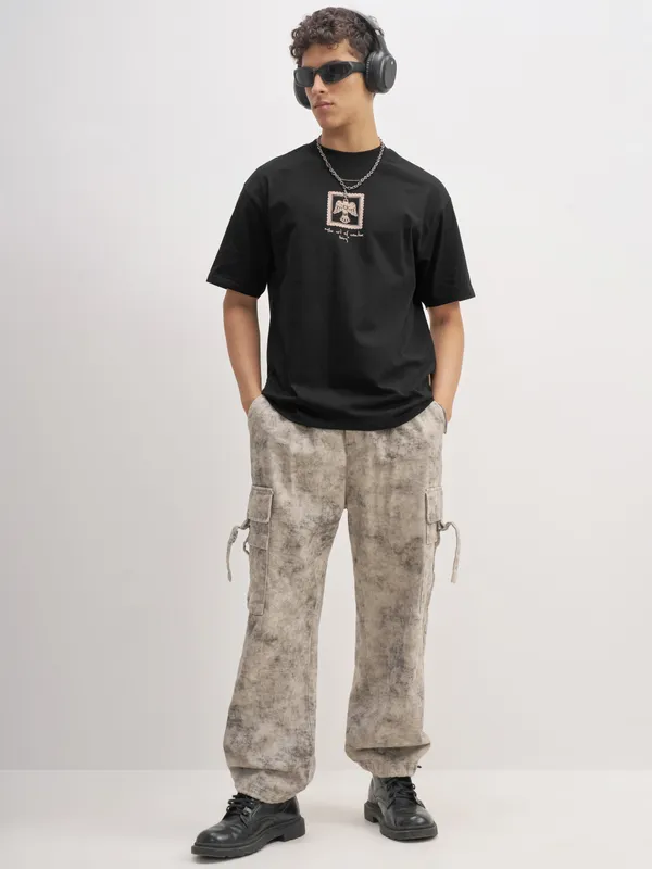 Highlander Men Black Printed Round Neck T-Shirt