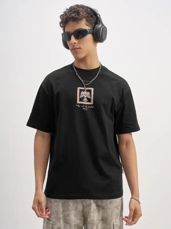 Highlander Men Black Printed Round Neck T-Shirt
