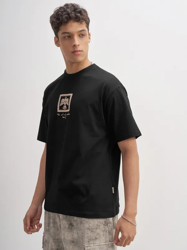 Highlander Men Black Printed Round Neck T-Shirt