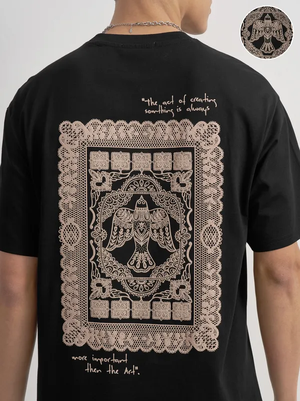 Highlander Men Black Printed Round Neck T-Shirt