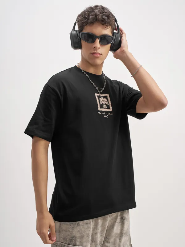 Highlander Men Black Printed Round Neck T-Shirt