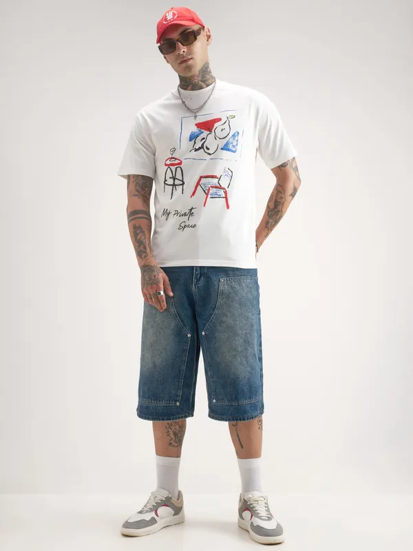 Highlander Men White Printed Round Neck T-Shirt