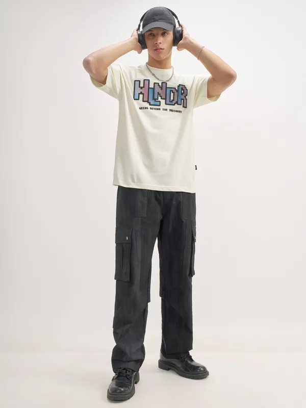 Highlander Men Off White Printed Round Neck T-Shirt