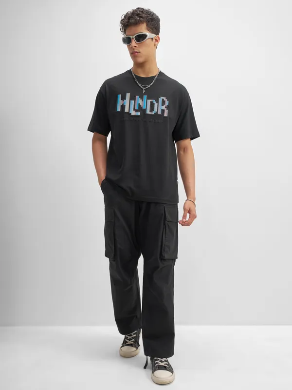 Highlander Men Black Printed Round Neck T-Shirt
